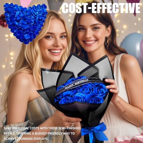 300Pcs Premade Satin Ribbon Rose Petals Half-Finished for Eternal Rose DIY Ramos Forever Flowers Bouquets Everlasting Floral,for Wedding,Anniversary,Birthday (300 Pcs Royal Blue) - color: 300 Pcs Royal Blue