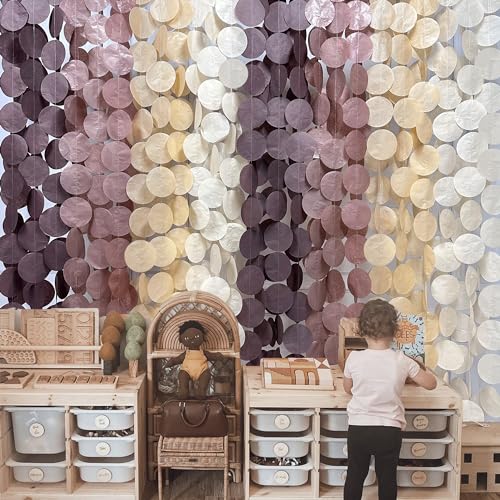 205Ft Brown Party Decorations Ombre Cream Tan Brown Boho Circle Dots Backdrop Streamer Tissue Paper Hanging Garland for Neutral Rustic Cowboy Western Teddy Bear Safari Woodland Birthday Party - color: Ombre Brown