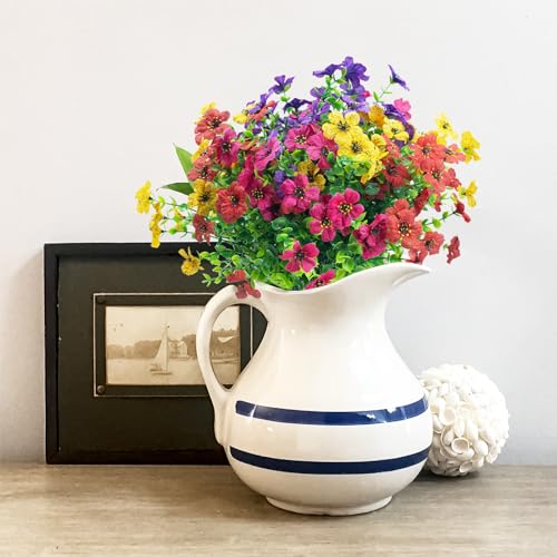 Artificial Flowers for Outdoor,8 Bundle UV Resistant Fake Flower Outdoor Faux Flowers Plastic Plants Shrubs for Indoor Outside Garden Home Decor(Mix Colors) - color: Mix Colors, size: 8 Bundles
