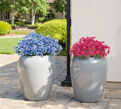 Bassion 24 Bundles Artificial Flowers for Outdoors Decoration, UV Resistant Blue Silk Fake Faux Flowers Artificial Plants for Outside Window Box Porch Garden Home Decor - color: Blue
