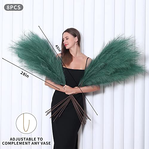 8 Pcs 45 inch Tall Faux Pampas Grass Decor, Large Artificial Green Pompous Grass Bulk, Long Fake Pompas for Floor Vase Filler, Wedding, Baby Shower, Home and Boho Decor (Green) - color: Green
