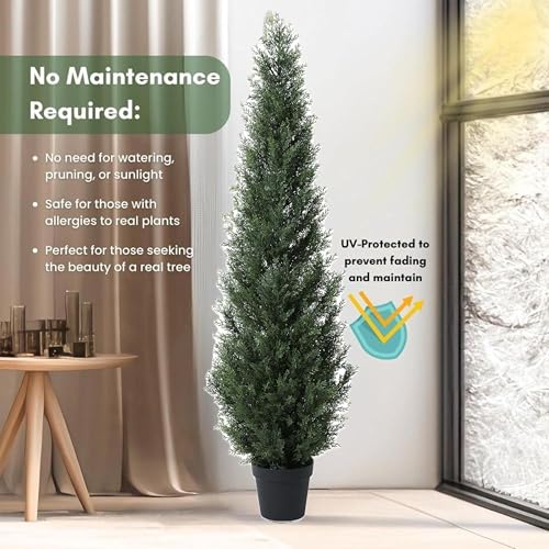 6 Feet Pre-Potted Evergreen Outdoor Artificial Cedar Tree for Front Porch Decor, Outdoor Entryway Decor Fake Tree, Tall Faux Tree with UV Resistant Coating (2 Pack) - color: 2 Pack