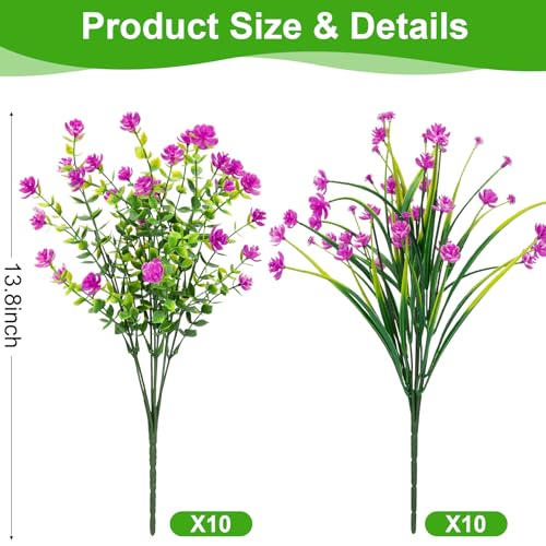 20 Bundles Artificial Flowers for Outdoors Fake Plastic Flowers UV Resistant Realistic Faux Plants Shrubs for Spring Summer Garden Porch Yard Patio Planter Window Box Home Decor, Fuchsia - color: Fuchsia