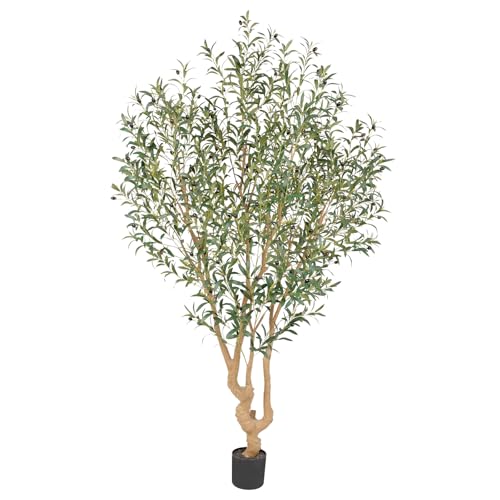 Nafresh Majestic Faux Olive Tree 7 feet – Artificial Olive Tree Indoor & Outdoor with Lifelike Leaves & Textured Branches for Living Room, Office, Entryway,Patio - size: 7ft