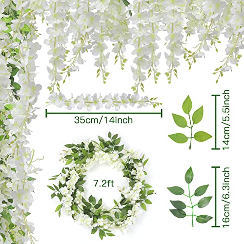 U'Artlines 5Pcs 7.2 Ft/Piece Artificial Wisteria Garland Silk Fake White Wisteria Flowers Hanging Greenery Vines Garlands Rattan for Home Garden Wedding Arch Party Indoor Outdoor Decor - color: White