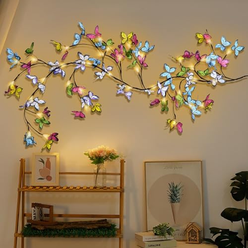 Bexdir Lighted Willow Vine 6FT, Enchanted Willow Vine Lights Battery Operated with Butterfly Decoration Plug in, Vine Lights for Wall Chirstmas Holiday Fireplace Decor - color: Multicolor