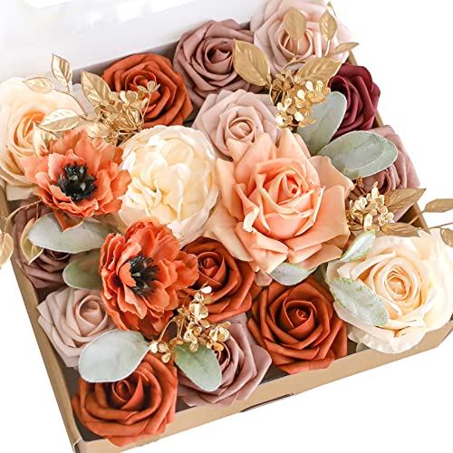 Lookein Artificial Flowers for DIY Wedding Decoration Bridal Bouquet Table Centerpieces Flower Garland Flower Arrangement, Exquisite Terracotta - color: Exquisite Terracotta