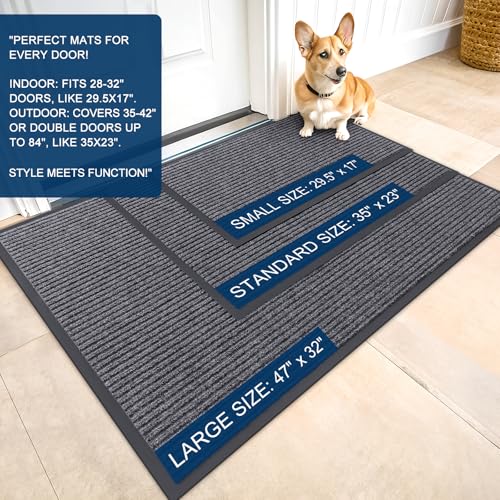 OLANLY Front Door Mat Indoor Outdoor Entrance, Waterproof Heavy Duty Doormat, Fade Resistant, Low Profile, Easy Clean Patio Porch Welcome Floor Mats for Entry, 29.5x17, Grey - color: Grey, size: 29.5" X 17"