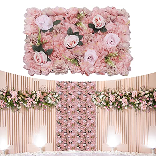 12 Pcs Artificial Flower Wall Panels, 24"x16" 3D Pink Silk Dahlia Hydrangea Rose Flowers Wall Backdrop Artificial Silk Fabric Flower Banquet Wedding Party Decor for Stage Background (Type 4) - color: Type 4