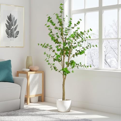 Christopher Knight Home Annas 76''H Artificial Tree Indoor, Artificial Enkianthus Tree with Pot, Tropical Style Faux Tree with Black Plastic Pot, Artificial Plant for Home Office Decor, 1pcs, Green - color: Green/76''h