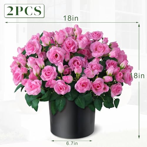 Juxdp 2 Set of Artificial Rose Topiary Trees - Faux Silk Flower Potted Plant, UV Resistant Fake Outdoor Rose Bush for Front Door, Farmhouse, Porch, Garden Decor (Pink) - color: Pink