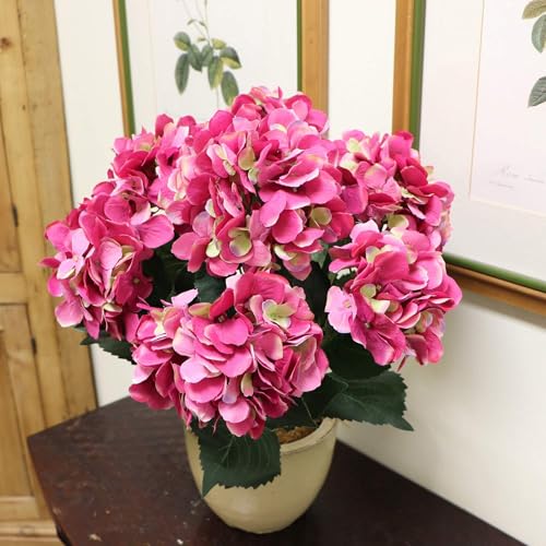 Larksilk Hydrangea Artificial Flowers - Faux Hydrangea Flowers - Home Decor, Easter Decorations, Spring Decor - Floral Centerpieces for Tables - 20" Floral Stems, Fuchsia, 3 Pieces - color: Fuchsia, size: Pack of 3