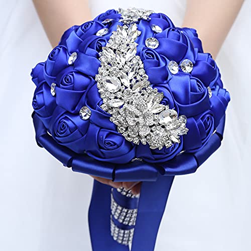 Wedding Bouquets for Bride Bridesmaid Brooch Bouquet Handmade Artificial Flower Tossing Bouquet for Wedding Ceremony Anniversary(Royal Blue,24cm) - color: Royal Blue, size: 9.4''/24cm