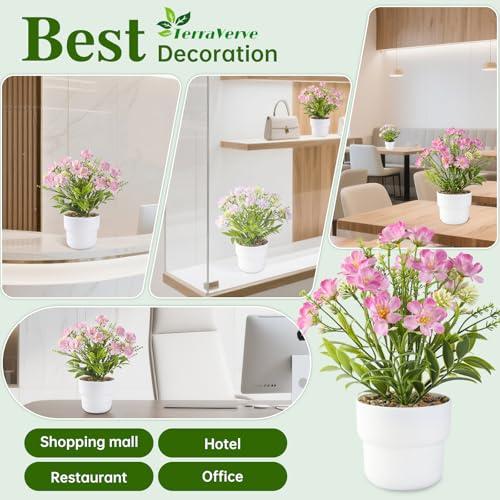 2-Piece Artificial Table Plant ， Lifelike Indoor Plants for Home, Office, Bedroom, Bathroom Decor ，Rustic Farmhouse Style mini Potted plantsry - color: Red + Purple