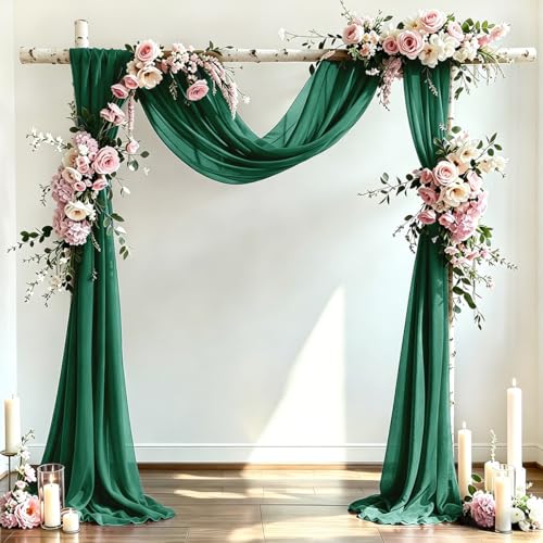 DeZerlor Wedding Arch Draping Fabric 29" x 20 FT Drapes for Backdrop Sheer Curtains for Romantic Bridal Baby Shower Decorations Ceremony Birthday Party Outdoor Events, Emerald Green - color: Emerald Green