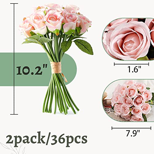 ZMZQ&flw 2 Bouquet Artificial Flowers 36 Heads Silk Pink Roses Fake Flowers Single Stem for Outdoor Bridal Wedding - color: Pink 36pcs