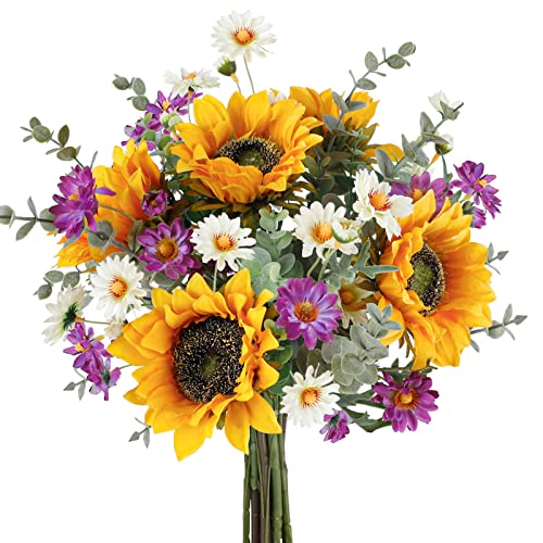 CEWOR Artificial Sunflowers Fake Cemetery Flowers for Grave Bouquet with Sunflowers for Bridal Bouquets Wedding Centerpieces Decor Party Table Gravesites Fall Floral Arrangements Home Decoration - color: Sunflowers-1