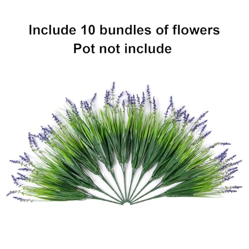 Artificial Fake Outdoor Plants Flowers for Decoration,10 Bundles 16.5" UV Resistant Plastic Tall Realistic Faux Monkey Grass Greenery Stems for Home Outside Planter Window Porch Patio Garden-Purple - color: Purple