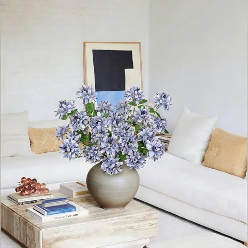 5 Pcs 27" Artificial Silk Flowers for Vase, Realistic Faux Floral Arrangement with Long Stems, Fake Rosa Banksiae Flower DIY for Wedding Centerpiece, Home Party Indoor Vase Decor - Blue - color: Violet
