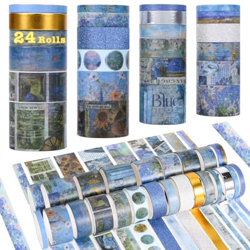 24 Rolls Washi Tape Set,Floral Decorative Tape for Scrapbooking Supplies,Junk Journal,DIY Art Crafts,Planners and Gift Wrapping(Art Oil Painting Series) - color: Art oil Painting Series