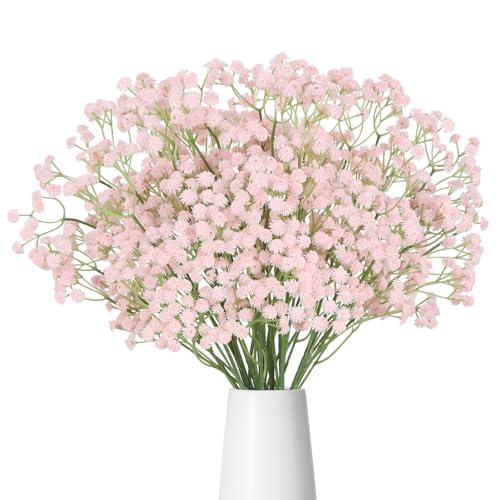 12PCS Pink Babys Breath Artificial Flowers, 24inch Faux Gypsophila Bouquet Real Touch Fake Babys Breath Flowers for Floral Arrangements Wedding Centerpieces Tables Decorations (Pink) - color: Pink