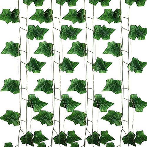 12 Pack Fake Vines for Room Decor with 100 LED String Light Artificial Ivy Garland Hanging Plants Faux Greenery Leaves Bedroom Aesthetic Decor for Home Garden Wall Wedding - size: 12pcs Ivy with 100 LED