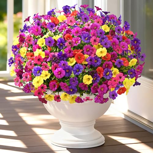 Yastouay Artificial Flowers for Outdoors, 36 Bundles UV Resistant Artificial Outdoor Flowers, Realistic Fake Outdoor Flowers Plant Faux Flowers for Outdoor Planters Front Porch Patio Window Box - color: Purple+fuchsia+deep Purple+red+yellow, size: 36 Bund