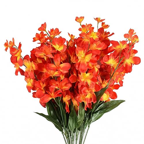 26.7'' Artificial Orchid Stems, 12Pcs Orange Silk Turquoise Orchids Flowers for Wedding Bridal Bouquet Boutonniere Wreath Table Centerpiece Outdoor Decor - color: Orange