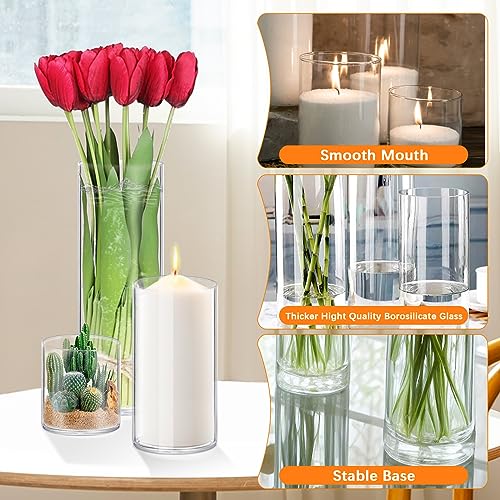 24 Pack Thick Glass Cylinder Vases 4,6,9,12 Inch Tall Clear Flower Vase Hurricane Floating Candle Holder for Table Centerpiece Wedding Home Decor - size: 24 Pack (4,6,9,12 Inch )