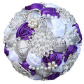 Sharebeauty 7.9 Inch Handmade Satin Rose Bridal Bouquet Toss Round Wedding Bouquet Throw Toss Artificial Flower Bunch Silver + Purple + White - color: W3217d07 Silver/Purple/White