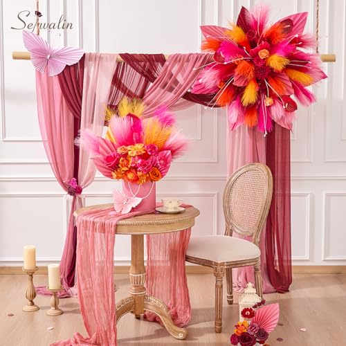 Serwalin Gradient Hot Pink Pampas Grass Decor,17.7 Inch 6 Pcs Artificial Fluffy Pampas Grass,Short Faux Pampas for Home Room Bathroom Table Centerpieces Decoration - color: Z Gradient Hot Pink, size: 17 Inch 6 Pcs