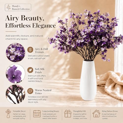 Mandy's 6 Bundles Artificial Shades of Purple Baby’s Breath Flowers | 18.5 Inch Silk Gypsophila European Style Modern Home Decor Centerpiece Neutral Wedding Flower Arrangements - color: Shades of Purple