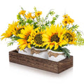 AceOrbit 3 Pcs Artificial Sunflower Potted Plants with Wood Tray Farmhouse Faux Sunflowers for Kitchen Table Centerpieces Fake Yellow Flowers in Rustic Pots for Dining Home Bathroom Wedding (Classic) - style: Classic