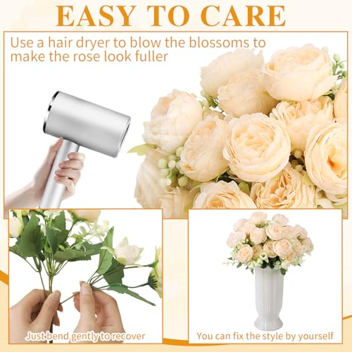 8 Pack Champagne Peonies Artificial Flowers, Cream Fake Silk Hydrangea Bouquet for Bridal Wedding Home Table Decor Reusable Dining Opening Ceremony Birthday Arrangement Faux Floral - color: Champagne