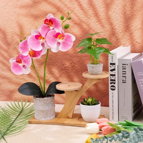 16.5 Inch Pink Fake Orchids Flowers in Pot Artificial Orchid Flowers Potted Plant Phaleanopsis Bonsia Faux Flower Decoration for Home Table Office Arrangement Centerpiece Living Room Decor - color: Pink