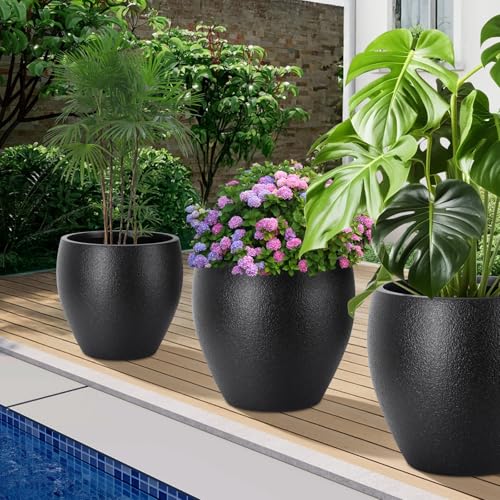 YNNICO Plant Pots 17.5/14.8/12.2 inch Set of 3, Flower Pots with Drainage Holes, Large Planters for Indoor Outdoor Garden Plants and Flowers. (Black) - color: Black