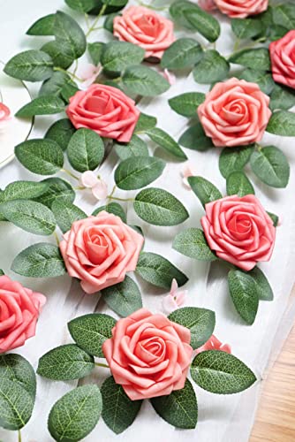 Artificial Flowers 50PCS Real Looking Mixed Living Coral Fake Roses with Stem for DIY Wedding Bouquets Centerpieces Baby Shower Party Home Decorations - color: Mixed Living Coral, size: 3"/50pcs