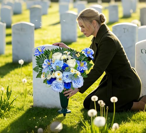 Artificial Cemetery Flowers,Memorial Flowers,Beautiful Arrangements for Headstones,Silk Tulip Rose Daisy