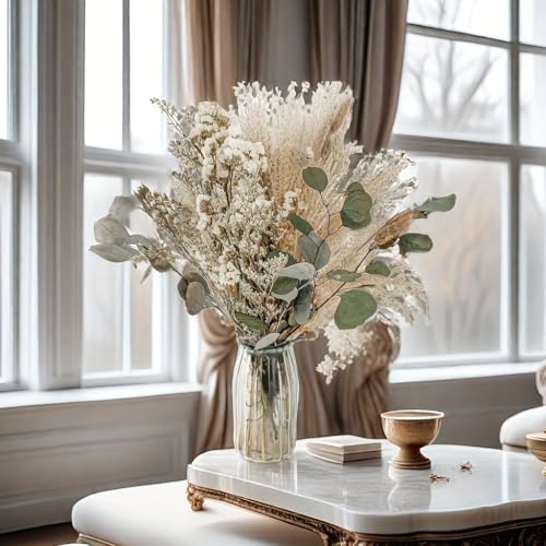Timeless Spring Dried Floral Bouquet for Home, Wedding Tables and Events – Pampas Grass and Soft Greenery 17 Inch (Classic Beige) - color: Classic Beige