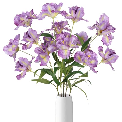 Purple Iris Artificial Flowers 5Pcs Silk Iris Flowers with Stems 35.6" Long Stem Purple Flowers Artificial for Decorations, Wedding Centerpieces, Home Decor Indoor - color: Purple