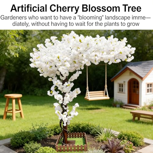 Large Artificial Cherry Blossom Trees 8.2ft for Indoor Outdoors,Faux Fake White Cherry Blossom Tree for Wedding Party Living Room Office Shopping Hotel Restaurant Home Decor - color: White, size: 8ft 2in