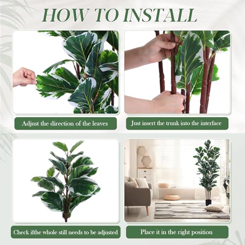 Giegxin 8 ft Artificial Fiddle Leaf Fig Tree with Plastic Nursery Pot, Large Fake Fiddle Plant, Tall Faux Ficus Lyrata Tree, Realistic Ficus Plant for Indoor Outdoor House Living Room Office Decor