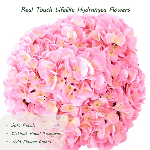bellacat Real Touch Faux Hydrangea Flowers with 11" Hanging Basket, Fake Hanging Hydrangea Flowers with Realistic Flowers, Artificial Hanging Flowers for Outdoors Porch Patio Balcony (Pink, 2Pack) - color: Pink