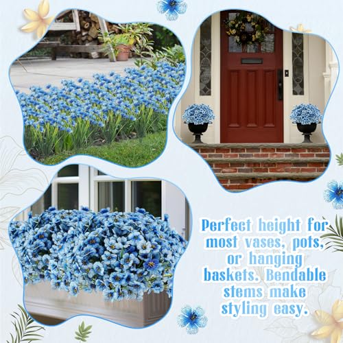 Lyrow 100 Bundles Violet Artificial Flowers, UV Resistant Faux Silk Flowers Outdoor, Fake Violet Bulk for Front Porch Hanging Garden Courtyard Farmhouse Home (Gradient Blue) - color: Gradient Blue