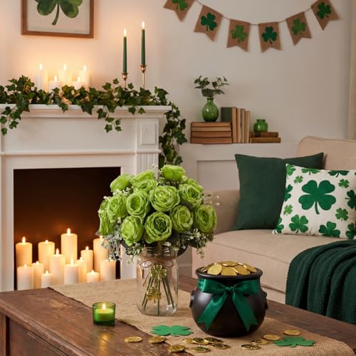 Geosar 8 Bundles Artificial Peonies Flowers Fake Silk Peony Bouquet Faux Peonies Flowers Bulk for Decoration Vase Floral Arrangements Wedding Party Table (Olive Green) - color: Olive Green