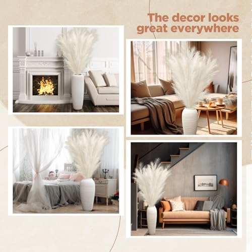 Zeyune 5 Pcs 71'' Large Faux Pampas Grass Decor Tall Faux Pampas Grass Splicable Fake Dried Boho Home Decor Beige Feathers for Vase Artificial Floral for Wedding Home Party Boho Decoration (Beige)