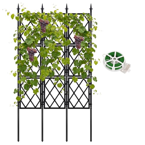 5.25FT Garden Trellis Support Fence,Metal Wall Lattice Climbing Frame for Climbing Plants Outdoor, Black Iron Pipe Fence for Potted Plants Indoor for Ivy Vines Vegetable Flower, Patio, Lawn, Yard - color: Black