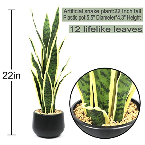 Beebel Artificial Snake Plant 22" Fake Sansevieria Potted Plants Plastic Greenery Perfect Faux Agave Plant for Home Garden Office Store Decoration - color: Yellow & Green