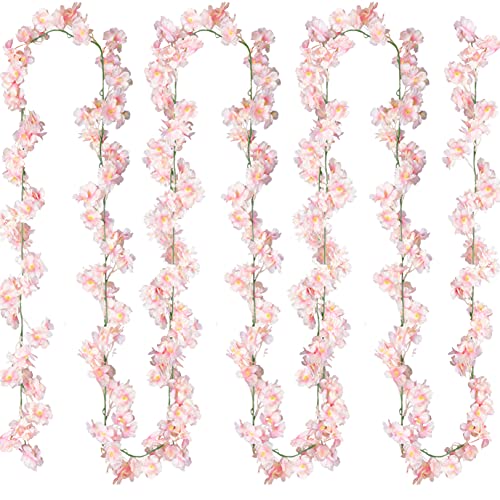 Sggvecsy Cherry Blossom Garland Artificial Cherry Flower Vines 4 Pack Hanging Silk Flowers Garland for Home Wedding Garden Party Arch Office Decor (Pink) - color: Pink, size: 4pcs