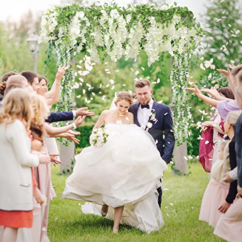 Findosom Wisteria Artificial Flowers Garland, 4Pcs Total 28.8FT White Wisteria Hanging Flowers, Flower Garland Decorations for Home Garden Outdoor Ceremony Wedding Arch Decoration - color: White, size: 4 PCS